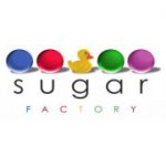 Logo with colored spheres, yellow rubber duck, "sugar factory" text.