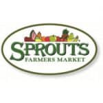 Sprouts Farmers Market logo with fruits and vegetables above brand name.
