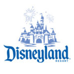 Disneyland Resort logo with stylized castle and fireworks.