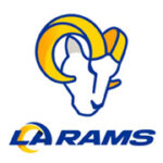Stylized rams head above LA RAMS text with curved line through A.