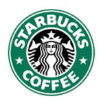 Starbucks logo with twin-tailed siren and brand name.