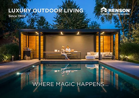 RENSON-Luxury-Outdoor-Living-OVERVIEW-1-pdf copy Couple enjoying the pool under a Renson Patio Cover